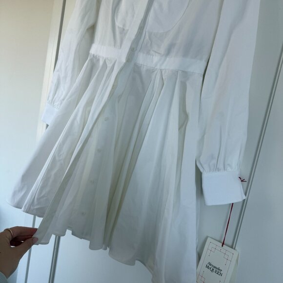 NWT Alexander McQueen Mini Shirt Dress Band Collar Fit And Flare White Poplin - Picture 6 of 12